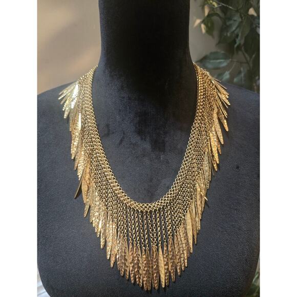 Women's Gold Tone Layered Chain Necklace Hammered Dangle Charms Lobster Clasp - Picture 2 of 6